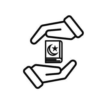Ramadan icon. Islamic holy book vector in hand. reading, reciting, recitations, studying. activities in the holy month of Ramadan. Line design style