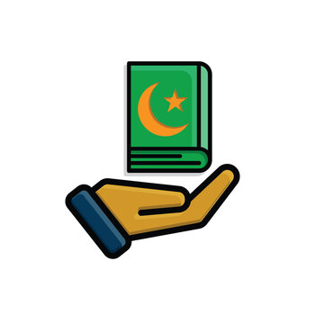 Ramadan icon. Islamic holy book vector in hand. reading, reciting, recitations, studying. activities in the holy month of Ramadan. simple 3d design style
