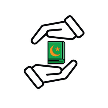 Ramadan icon. Islamic holy book vector in hand. reading, reciting, recitations, studying. activities in the holy month of Ramadan. Mixed design style