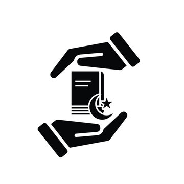 Ramadan icon. Islamic holy book vector in hand. reading, reciting, recitations, studying. activities in the holy month of Ramadan. Solid design style