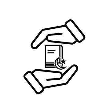 Ramadan icon. Islamic holy book vector in hand. reading, reciting, recitations, studying. activities in the holy month of Ramadan. Line design style