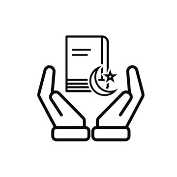 Ramadan icon. Islamic holy book vector in hand. reading, reciting, recitations, studying. activities in the holy month of Ramadan. Line design style