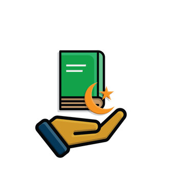 Ramadan icon. Islamic holy book vector in hand. reading, reciting, recitations, studying. activities in the holy month of Ramadan. simple 3d design style