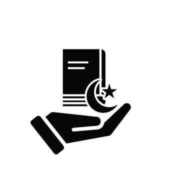 Ramadan icon. Islamic holy book vector in hand. reading, reciting, recitations, studying. activities in the holy month of Ramadan. Solid design style