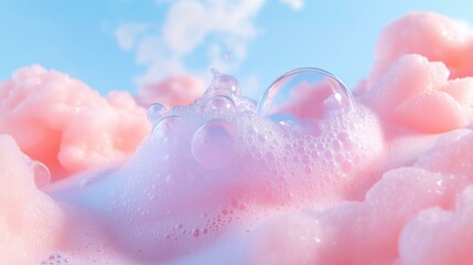 Wall Mural - dreamy pastel pink bubbles in soft clouds against blue sky