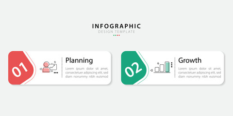 Poster - Business infographic template. 2 Step timeline journey. Process diagram, 2 options on white background, Infograph elements vector illustration.