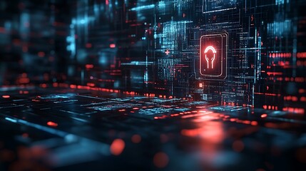 Poster - Abstract digital data stream with glowing red and blue light effects.