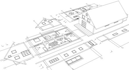 Wall Mural - traditional residential architecture sketch house 3d