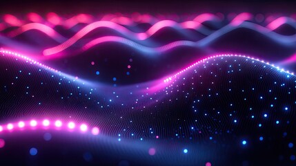 Wall Mural - Abstract glowing waves of pink and blue light