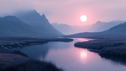 Wall Mural - Serene Sunset Over a Mountain River Valley