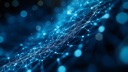 Poster - abstract blue network connection. glowing points and lines form a complex web.