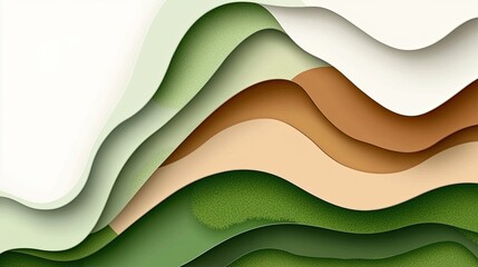 Wall Mural - Abstract Green Brown and White Layered Waves