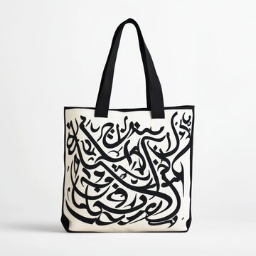 Arabic calligraphy tote bags isolated on white background.