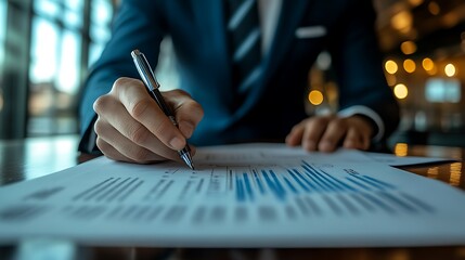 Poster - Close-up of a businessman's hand signing a document.