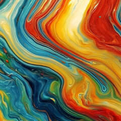 Poster - Abstract Fluid Art Painting Vibrant Swirls Blue Orange Yellow Red Modern Design Background Texture  