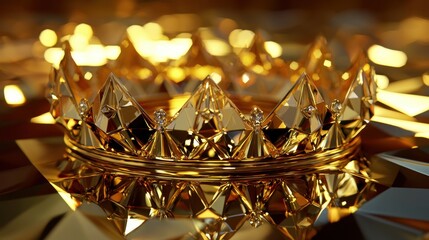 Poster - A stunning low-poly golden crown, designed with a royal geometric aesthetic.