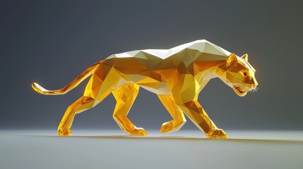 Poster - A stunning low-poly golden mountain lion, crafted with a futuristic faceted finish.
