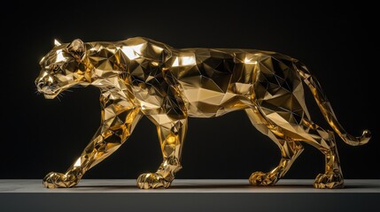 Poster - A stunning low-poly golden mountain lion, crafted with a futuristic faceted finish.