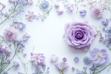 Wall Mural - Lavender rose & floral frame, white background, pastel, wedding invitation design