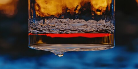 Poster - Captivating drink pouring tranquil water setting close-up vibrant colors artistic perspective