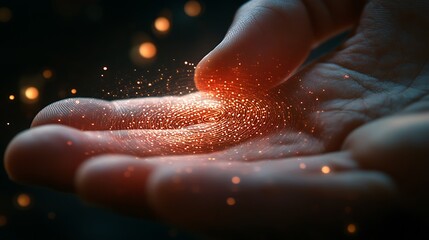 Poster - Glowing fingerprint on hand, digital identity concept.