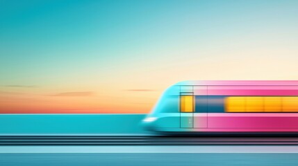 Poster - A speeding train, a streak of color against a blurred landscape, races towards its destination, its windows reflecting the fleeting scenery.