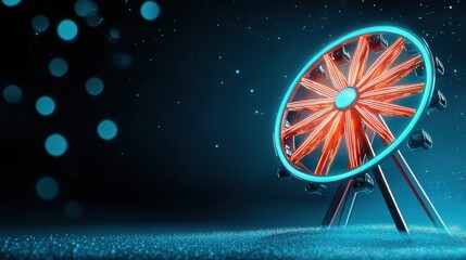 Poster - A Ferris wheel ablaze with lights spins rapidly against the dark night sky, creating a mesmerizing circular pattern of colorful streaks.