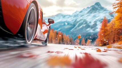 Poster - A sleek sports car hugs the curves of a winding mountain road, its engine roaring as it pushes the limits of speed and control.