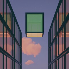 Poster - Floating geometry installation urban environment digital art modern architecture aesthetic perspective