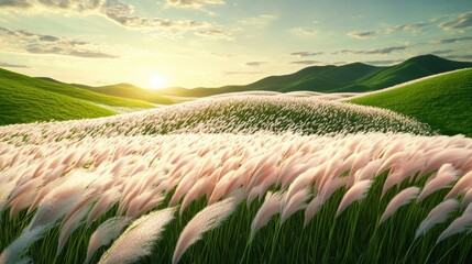 Poster - A field of tall grass sways in unison, creating a mesmerizing wave like effect as the wind sweeps across the landscape, highlighting nature fluidity.