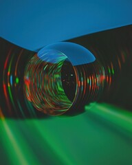 Poster - Colorful light patterns reflecting in a glass sphere indoor abstract art modern environment close-up visual illusion