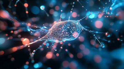 Poster - Abstract Neural Network Digital Art Blue Pink Network Technology Web Data Glow Nodes Bokeh Lines    