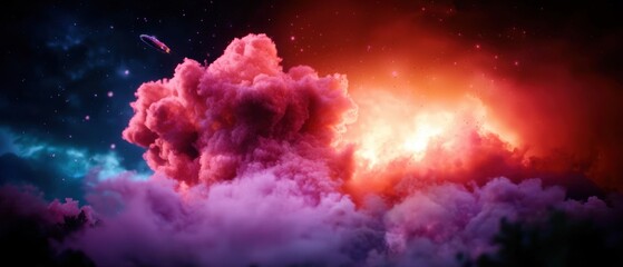 Poster - Celestial explosion of colorful clouds outer space digital art cosmic environment spectacular view imagination