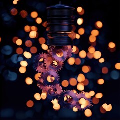Poster - Innovative mechanical design industrial studio abstract dark background close-up gear mechanics for creativity