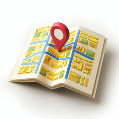 Poster - Folded map with location pin, representing navigation and exploration
