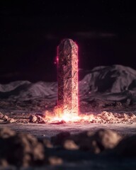 Poster - Mystical monolith erupting with energy lunar surface digital art sci-fi environment dramatic perspective