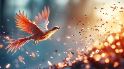 Poster - a phoenix rising from ashes, symbolizing transformation, renewal, and the ability to adapt to change