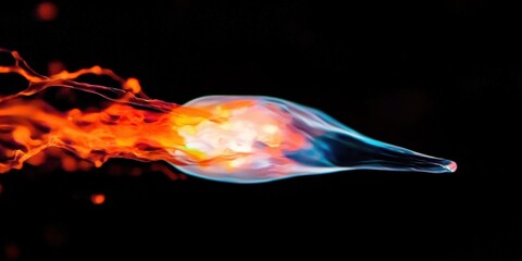 Poster - Explosive fireball motion dark background digital artwork abstract environment dynamic viewpoint energy concept