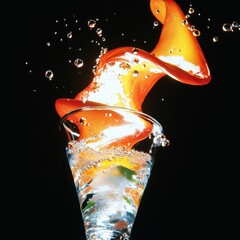 Poster - Dynamic liquid splash with vibrant orange swirl studio setting contrast creative concept