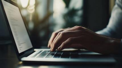 Poster - Closeup Hands Typing Laptop Keyboard Digital Work Online Business Productivity Technology Internet  