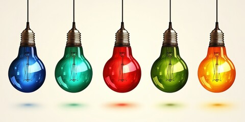 Poster - Colorful hanging light bulbs create a vibrant atmosphere in a modern interior design setting