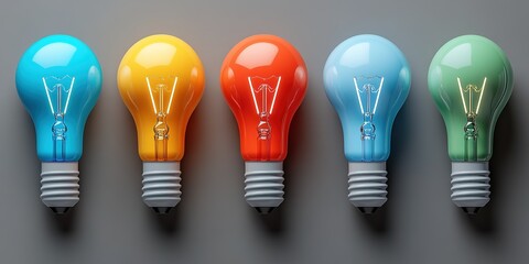 Poster - Colorful light bulbs arranged in a row, showcasing various shades and styles against a neutral background