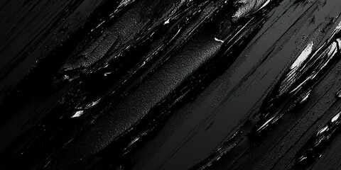 Poster - Abstract texture of liquid paint on canvas showcasing deep black and glossy surface with intricate patterns and movement