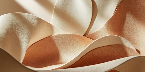 Poster - Curved textile shapes in soft neutral tones create a serene abstract composition with gentle shadows and highlights
