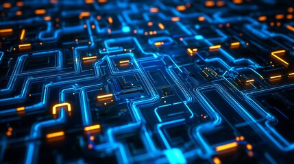 Poster - A cybernetic fractal structure, with neon circuits forming an endless labyrinth.