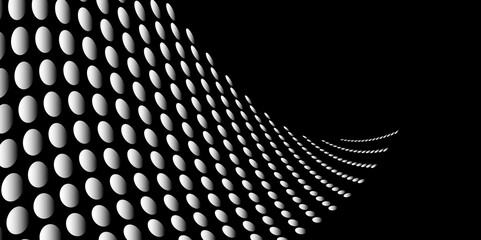 Wall Mural - Black and white Monochrome Halftone Pattern Background with Dotted Circles. Spiraling dots radiating from the center, evoking a sense of modern elegance. pattern metal grid background. Illustration.