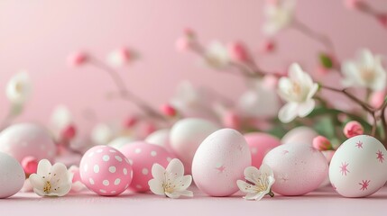 Wall Mural - Pastel Easter Eggs With Blossoms Celebration Backdrop