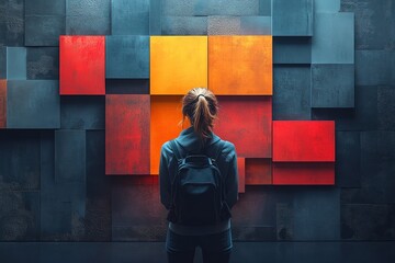 Poster - Engaging with vibrant abstract art in a contemporary gallery space