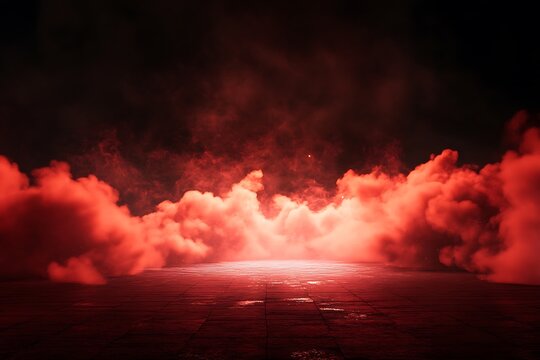 Dramatic Red Smoke-Filled Stage or Background
