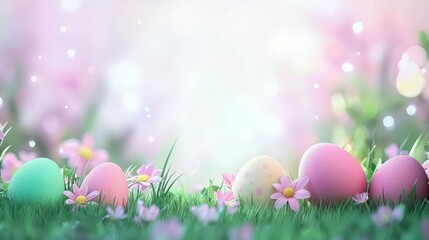 Wall Mural - Easter Eggs and Flowers in a Spring Meadow Arrangement